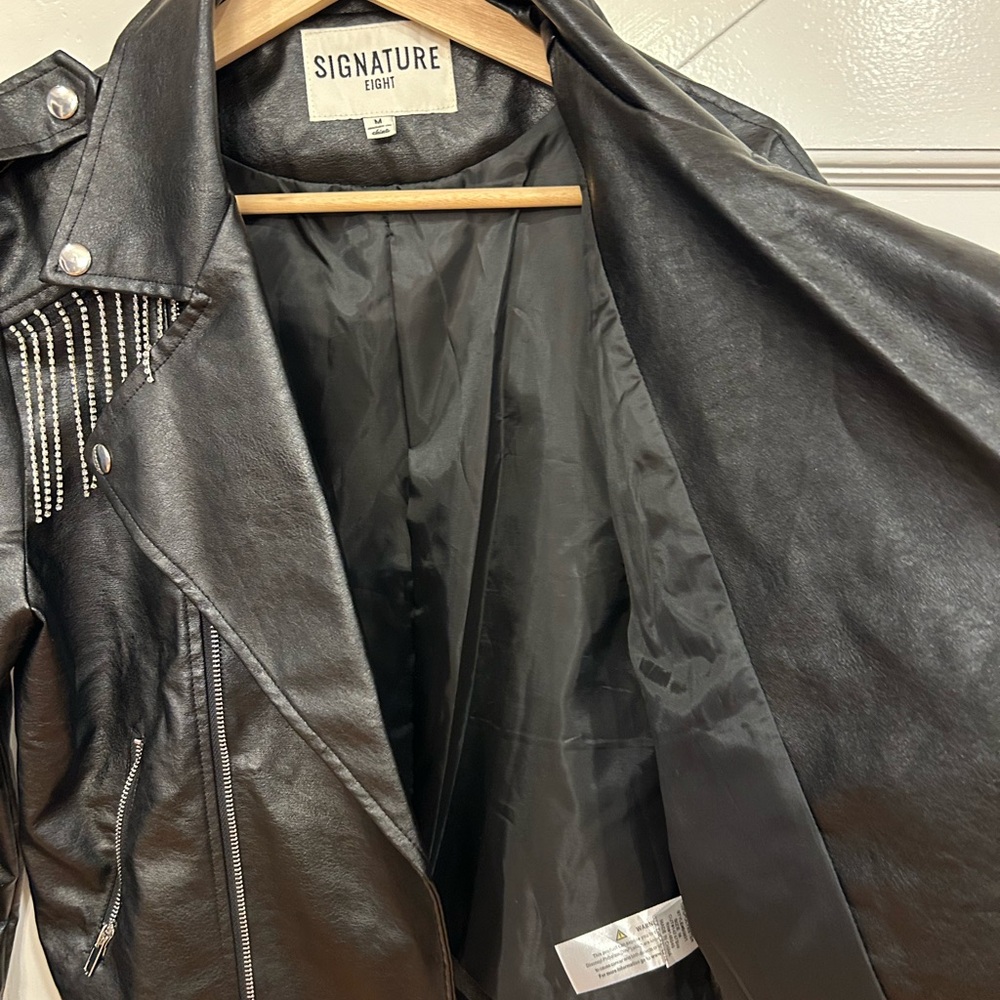 Signature 8 Vegan Leather Rhinestones Fringe Jacket Swiftie Jacket size medium - Picture 9 of 10